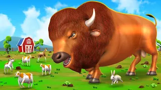 Giant Angry Bison vs Farm Cows - Tiger & Animal Fighting Videos | Farm Animals Cartoons 2024