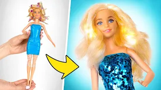 Creating Party Outfit For Doll || Curly Hair & Shiny Dress