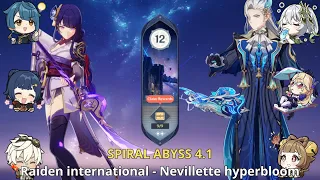 C3 Raiden international - C0 Neuvillette hyperbloom - Genshin Impact Abyss 4.1 floor 12 9 Stars