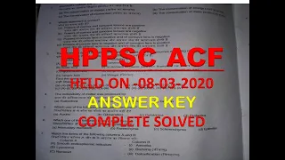 SOLVED HPPSC ACF EXAM HELD ON 08 MARCH 2020 || HPPSC ACF ANSWER KEY 2020