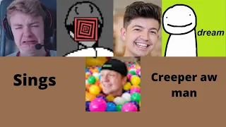 PewDiePie, Preston, Dream, Tommyinnit, Unspeakable sings *Creeper aww man*