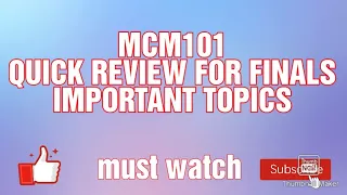 MCM101||Quick Review||Important Topics||Notes||MUST WATCH