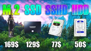 M. 2 NVME vs SSD vs SSHD vs HDD загрузка игр