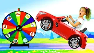 Nadia plays with a magic wheel and shows vehicles