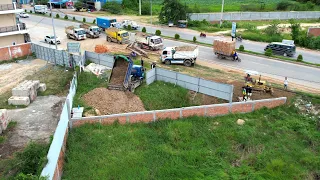 Starting new small project showing Processing skill operator dozer mini pushing soil Land Filling