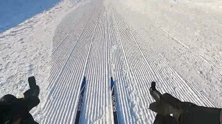 Спуск по горнолыжке на беговых лыжах