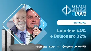 Ipec: Lula tem 44% e Bolsonaro 32% no 1° turno em 2022