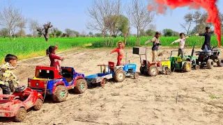 10 mini tractors stuck in mud and pulling out Mahindra tractor || ford tractor || tractor for kids