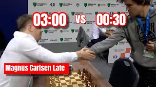 Magnus Carlsen arrived 2.30 minutes late for game 3 minutes But ?? |  World Blitz 2022