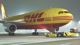 (4K)VERY SMOKY! Engine Start DHL A300-600F Night Cargo Action at Munich Airport B767,B737 and More!