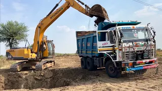 New TATA 2518 Tipper Dump Truck working with Hyundai Excavator 210 LC making pond for Farming