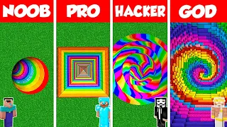 Minecraft Battle: NOOB vs PRO vs HACKER vs GOD: RAINBOW TUNNEL PIT HOUSE BUILD CHALLENGE / Animation