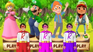 Tag with Ryan vs Subway Surfers vs Super Mario Bros vs Blippi Run - Luigi vs Princess Peach
