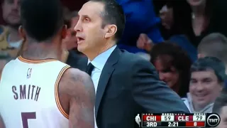 Tony Snell hits David Blatt with basketball