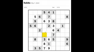 New York Times Sudoku Hard for May 7, 2024.  Just me mumbling and solving without penciling