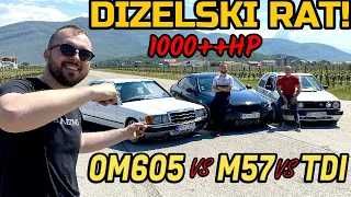 TRKA:VW vs BMW vs MERCEDES*GOLF 2 TDI 300HP IH POJEO? 1000+HP