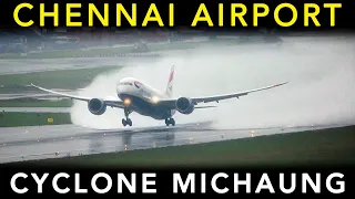 Plane Spotting during CYCLONE MICHAUNG at CHENNAI AIRPORT - SCARY Go arounds & Massive DELAY