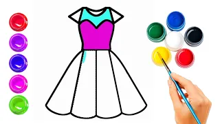 Girl Dress Drawing, Painting, Coloring for Kids & Toddlers | Let's Draw, Paint together