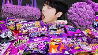 ASMR MUKBANG | PURPLE FOOD HONEY JELLY CANDY Desserts (Noodles Jelly, chocolate) Convenience store
