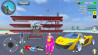 Dollar Ropehero Open World Flying Fokker DR1 Airplane and Ferrari Car Simulator - Android Gameplay.