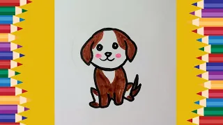 How to draw a cute puppy | easy drawing and coloring for kids and toddlers