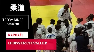 Teddy Riner et Raphaël à l'Institut du Judo avec Frédéric Miredin et Franck Chambily