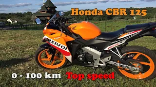 Honda CBR 125  0-100km МАКСИМАЛЬНАЯ СКОРОСТЬ ( 2016) || Honda CBR 125 TOP SPEED