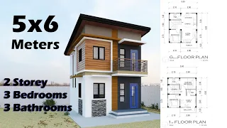 5x6 Meters  / SMALL  2 STOREY HOUSE DESIGN - Floor Plan Download link on Description