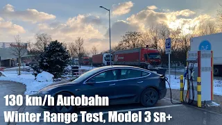 130 km/h Autobahn winter range test, Tesla Model 3 Standard Range Plus