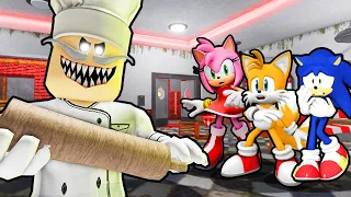 SONIC, TAIL AND AMY VS ESCAPE PAPA PIZZA PIZZERIA IN ROBLOX