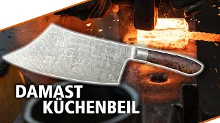 Krasses Damast Küchenbeil VIPSchmiede Kurs mit Bernd, handmade Damastmesser und Schmiedekurse!