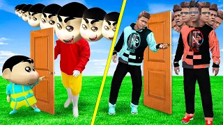 10 Head Shinchan Vs 10 Head Franklin Door Challenge In GTA 5