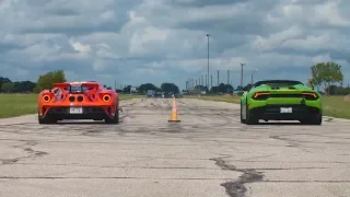 2018 Ford GT vs Lamborghini Huracan Drag Race