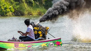 Long-tail Boat Thailand No.1 Modified Diesel Turbo Engine racer reaches speeds of 200km/h