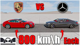 Mercedes Benz CLS VS Porsche Panamera 800 kmh (137) | Crash Testing | BeamNG Drive | car torture