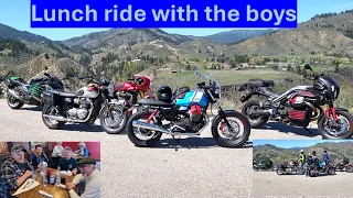 (F) Out with the boys for lunch ride Thruxton, V7 Special, T120, ZX1400R & Griso