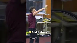 Does the spinning wheel defy gravity? No! It obeys #physics! #funny #fyp #reels #shorts #shortsvideo