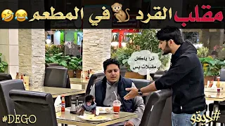 مقلب القرد في المطعم🐒 - حطيت القرد على طاولة الطعام وهم ياكلون😂 |Monkey prank in the restaurant