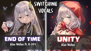 「Nightcore」→ End Of Time ✘ Unity (Alan Walker & K-391) - (Switching Vocals)