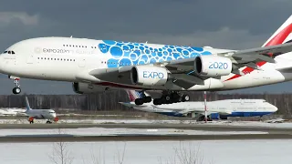 A-380 Emirates, посадка и взлет, Домодедово 03.03.21.