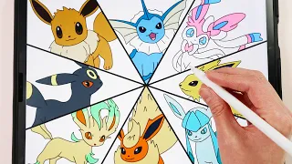 How To Draw pokemon -Eevee Evolutions / easy drawing, satisfying Videos