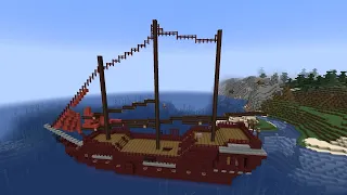 Красный корабль в майнкрафт, таймлапс  Red ship in minecraft timelapse