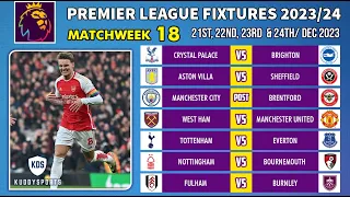 EPL Fixtures Today - Matchweek 18 - Premier League Fixtures 2023/24 - EPL Fixtures 2023/2024