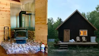 Simple Off Grid Cabin: Wood Stove Install, Stone Hearth, Kitchen Island