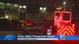 A'S FIREWORKS BLAZE: Embers from Oakland A's post game fireworks show sparks small fire