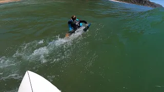 ALMOST RAN HIM OVER... SURFING BARRELING BEACH BREAK! (RAW POV)