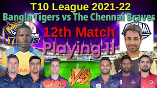 Bangla Tigers vs The Chennai Braves  Playing 11 T10 , T10 League 2021-22 , (BT) vs (CB)