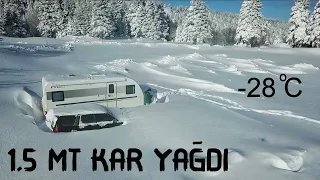 ULUDAĞ 1.5 MT KAR -28 *C  KARAVAN KAR KAMPI & WINTER SNOW CAMPING & SNOWBOARD & ADRIA ADORA