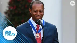 Tiger Woods gets emotional during Medal of Freedom ceremony