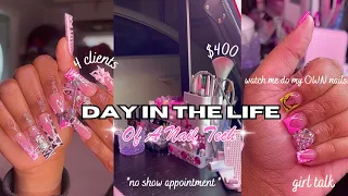 DAY IN LIFE OF AN NAIL TECH ♡|clients,doing my nails ,$400, no show appt , + girl talk♡˖⁺‧